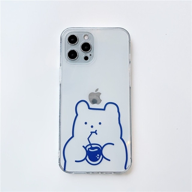 Gulligt fodral för iPhone för tecknad björnlinjeteckning