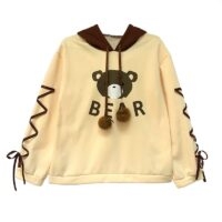 Lösa hoodies med snörning av björn björn kawaii