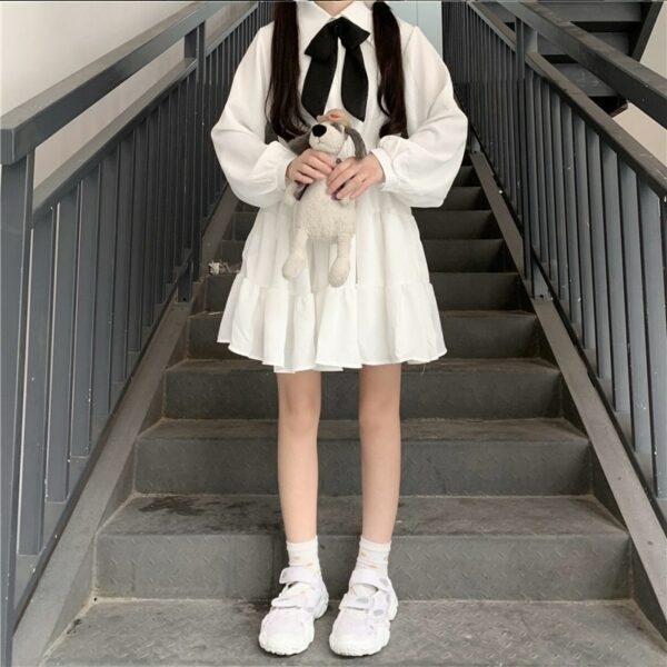 Корейское белое сладкое цельное платье Милый каваи