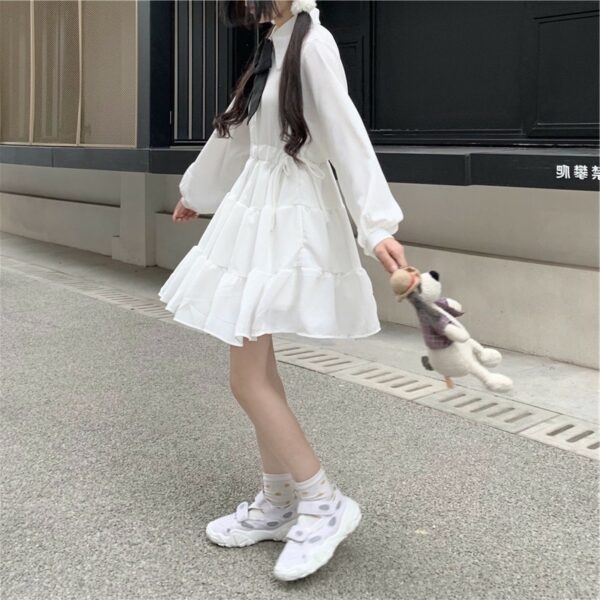 Vestido de una pieza dulce blanco coreano lindo kawaii