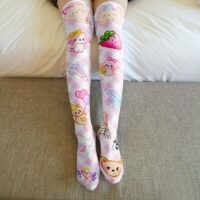 Meias de tubo longo com estampa de pata de gato fofa Desenho animado kawaii
