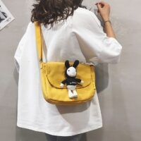 Bolso mensajero de lona con conejo de dibujos animados lindo bolsa de lona kawaii