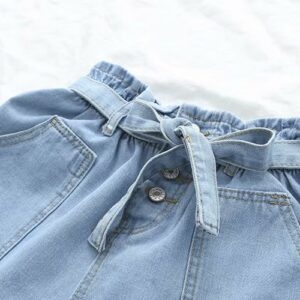 Pantaloncini abbottonati con cintura in denim a vita alta Pantaloncini di jeans kawaii