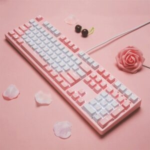 Kawaii clássico rosa teclado mecânico usb com fio para jogos kawaii