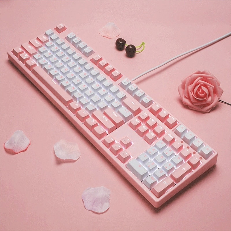 Kawaii Classic Pink Mechanical Keyboard USB Wired
