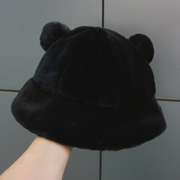 Puszysty kapelusz typu Bucket z misiowymi uszami Kawaii Niedźwiedzie Uszy