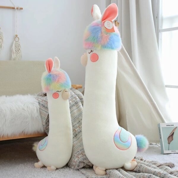 Brinquedos de pelúcia fofos de alpaca com cabelo arco-íris Almofada kawaii