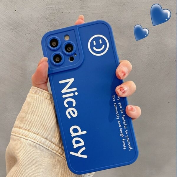 Mode Klein blått Smiley iPhonefodral Mode kawaii