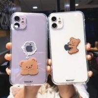 Custodia per iPhone con coppia di orsi simpatico cartone animato Orso cartone animato kawaii