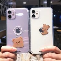 Custodia per iPhone con coppia di orsi simpatico cartone animato Orso cartone animato kawaii
