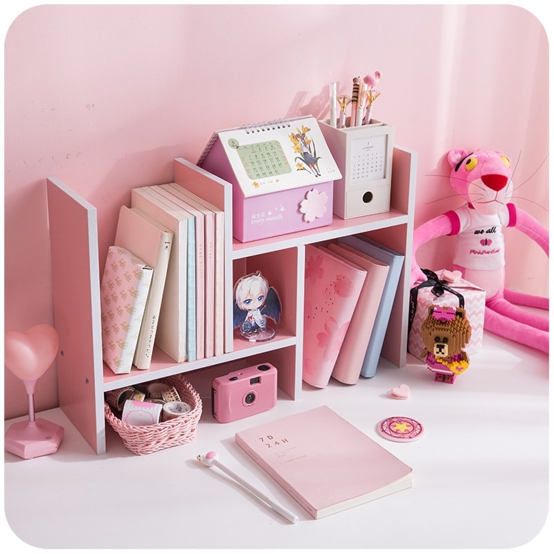 RAMFIYN Organizador de escritorio Kawaii rosa con cajones, lindo  organizador de escritorio para niños con 2 cajones, 10 compartimentos,  organizador