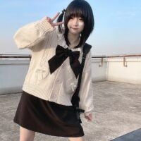 카와이 청소년 교복 스웨터 일본어 귀엽다