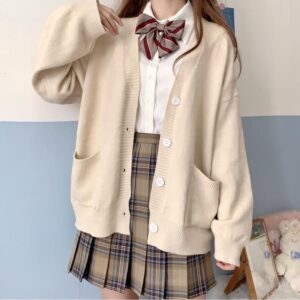 Suéteres de cardigã sólido estilo formal fofo cosplay kawaii