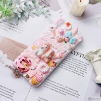Capa para iPhone com flor de coelho 3D fofa faça você mesmo kawaii
