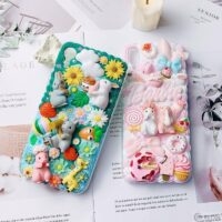 Capa para iPhone com flor de coelho 3D fofa faça você mesmo kawaii