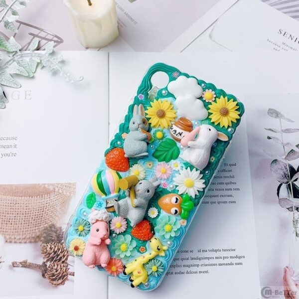 Linda flor de conejo 3D Funda de iPhone DIY kawaii