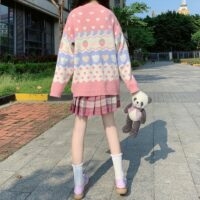 카와이 빈티지 핑크 딸기 스웨터 일본어 귀엽다