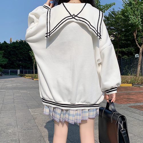 Kawaii Sailor Collar Cat Contrast Color Sweaters - Kawaii Fashion Shop ...