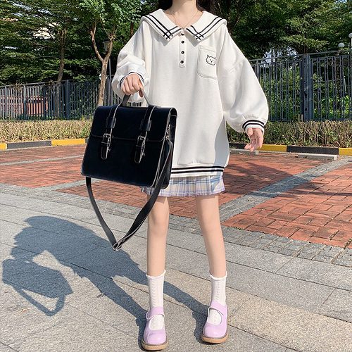Kawaii Sailor Collar Cat Contrast Color Sweaters - Kawaii Fashion Shop ...