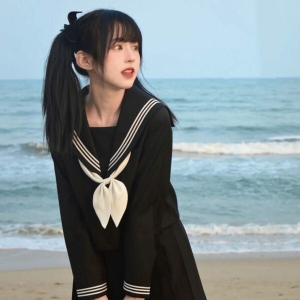 Ensemble jupe plissée chemisier marin costume noir japonais