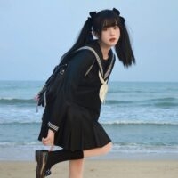 Japanse zwarte pak matrozenblouse geplooide rokset Japanse kawaii