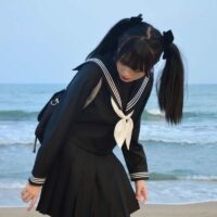 Conjunto de falda plisada, blusa marinera, traje negro japonés kawaii japonés