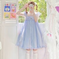 일본 소프트 걸 핑크 레이스 미디 드레스 활 귀엽다