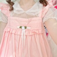 Vestido midi de encaje rosa de chica suave japonesa Arco kawaii