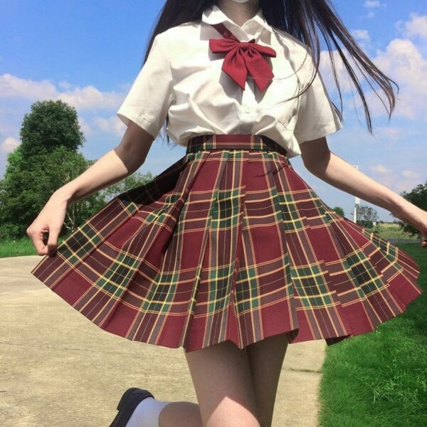 Haftowana plisowana spódnica Kawaii Harajuku Kokardka, kawaii