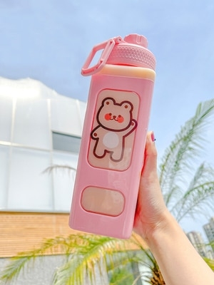 Botella de agua de oso kawaii con pajita 