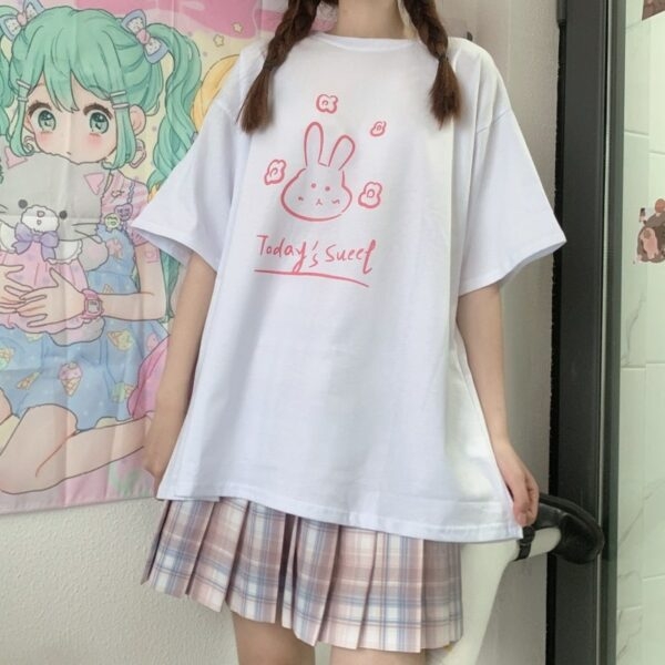 T-shirt larghe stampate con simpatico coniglio E Ragazza kawaii