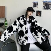 Kawaii losse pluchen hoodie met koeienprint Koe kawaii
