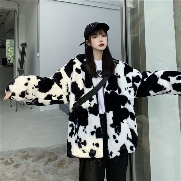Kawaii losse pluchen hoodie met koeienprint Koe kawaii