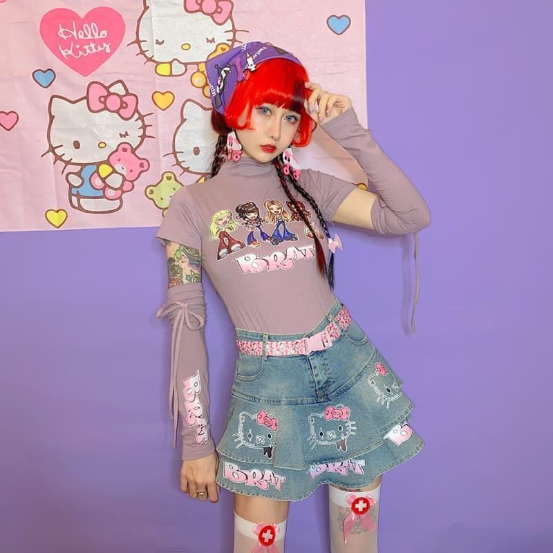 Lolita Denim Mini Pleated Skirt - Kawaii Fashion Shop | Cute Asian ...