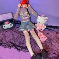 Lolita Denim Mini Pleated Skirt Lolita kawaii