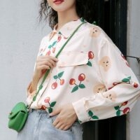 Chemise à manches longues cerises de style vintage Cerises kawaii