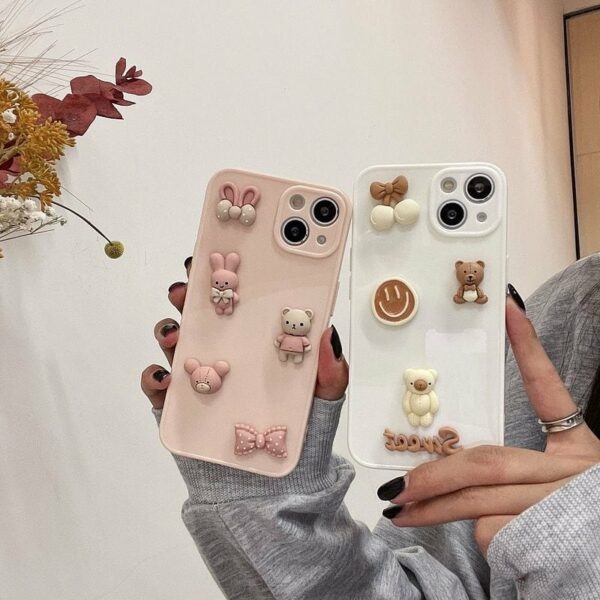 Custodia per iPhone con orsetto 3D Kawaii Candy Color orso kawaii