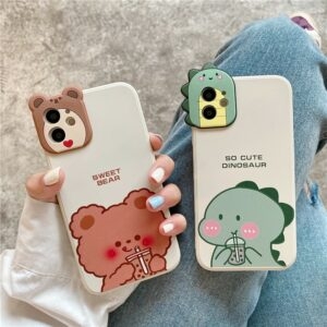 Cute Milk Tea Dinosaur iPhone Case bear kawaii
