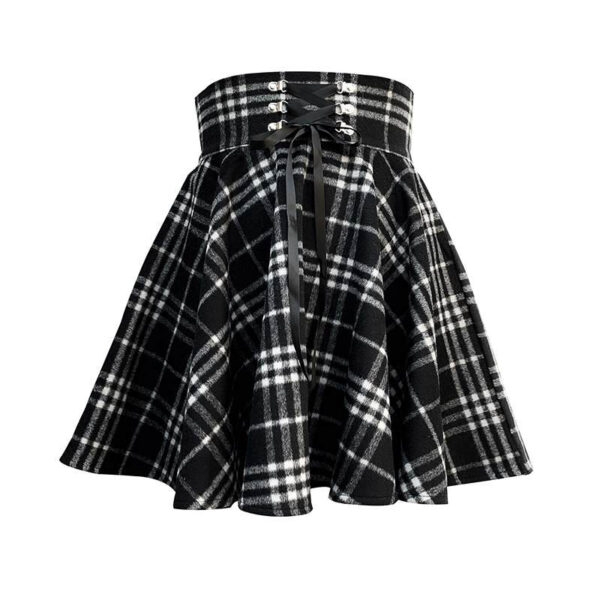 Шерстяная клетчатая юбка больших размеров в стиле панк с завышенной талией Готический каваи