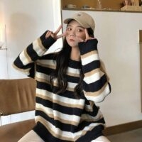 Korean Loose Striped Sweater - Kawaii Fashion Shop | Cute Asian ...