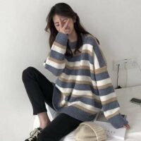 Корейский свободный полосатый свитер корейский каваи