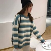 Suéter coreano suelto a rayas kawaii coreano