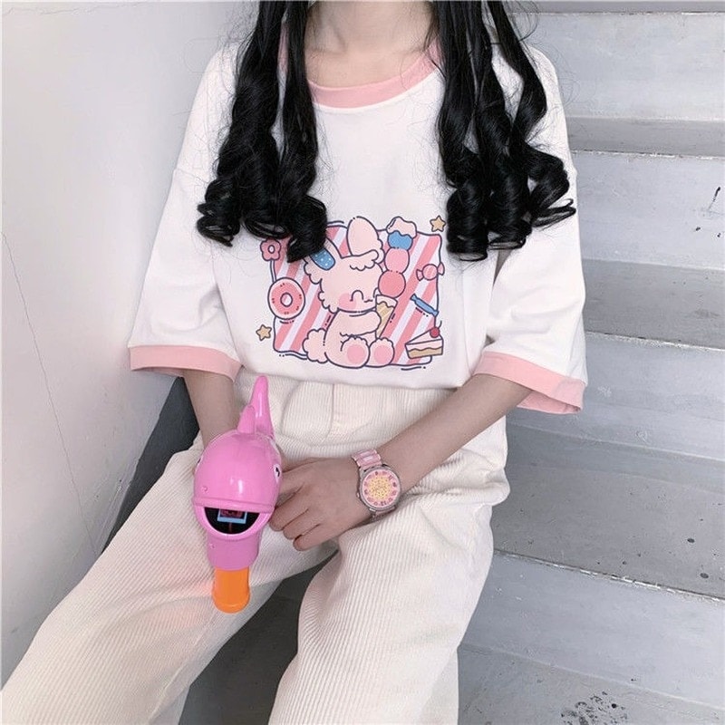 Graphic Tee 2021 Fashion Kawaii Tshirt Women Short Sleeve Clothes Loose  Cartoon Print Cute Pink Casual T Shirt Women - T-shirts - AliExpress