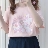 일본 카와이 귀여운 애니메이션 흰색 티셔츠 일본어 귀엽다