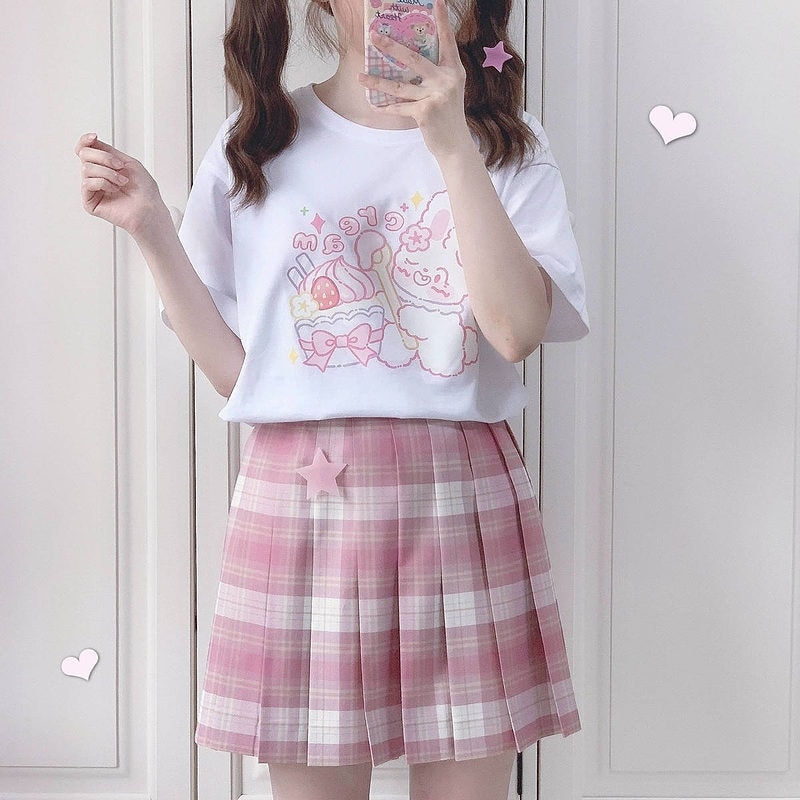 Japanse Kawaii schattig Anime wit T-shirt
