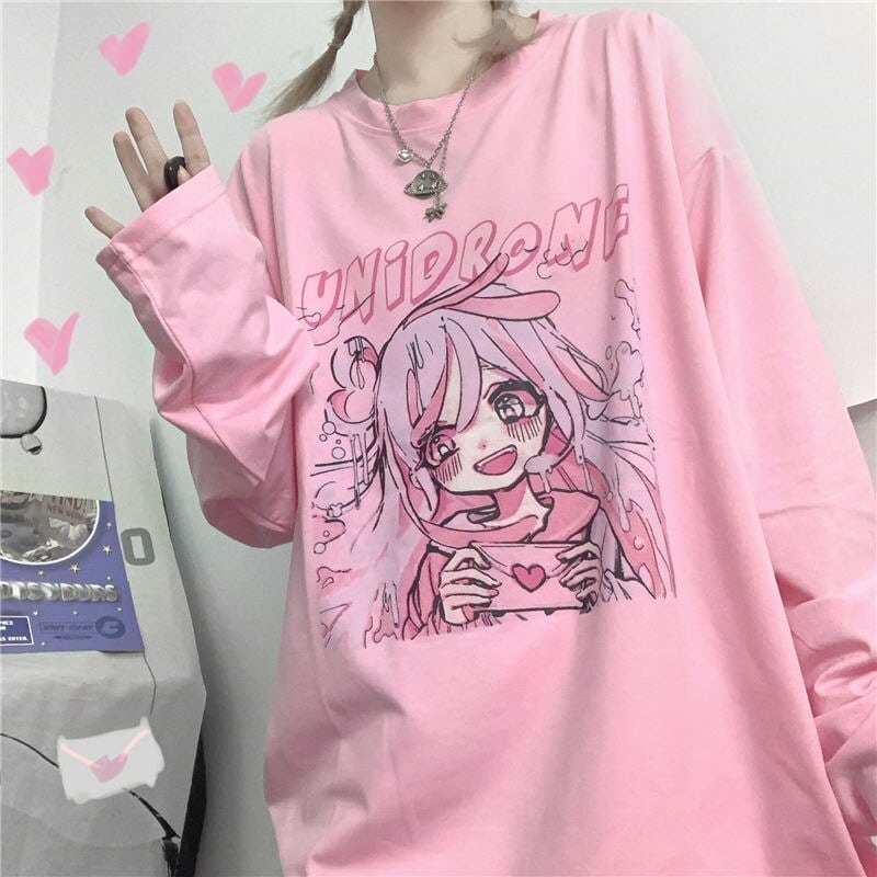 Tee Shirt Harajuku Anime Pink | Pink Kawaii Aesthetic Anime | Shirt Pink  Kawaii Japan - T-shirts - Aliexpress