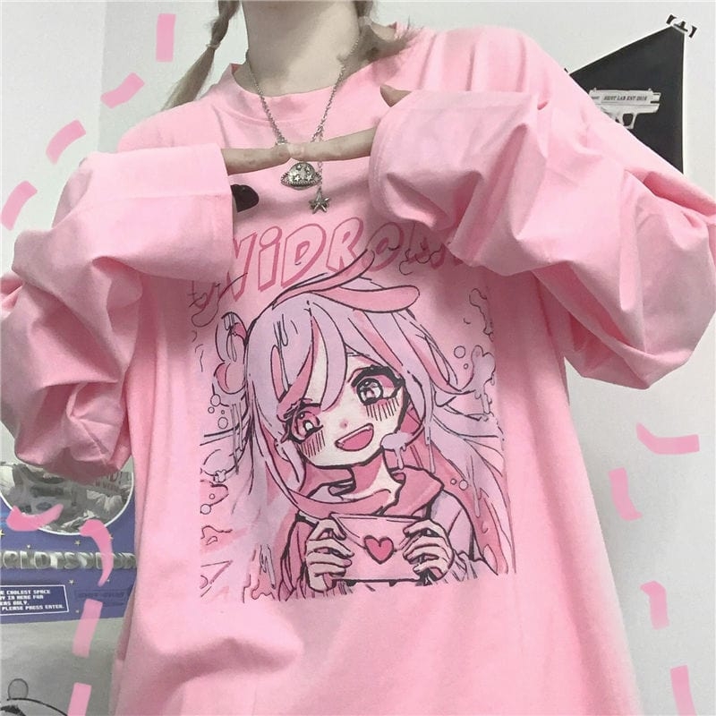 Camiseta Kawaii Anime Girl Print, manga curta gola redonda Top casual para  primavera e verão, roupas femininas - Temu Portugal