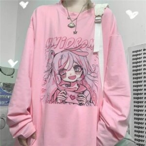 Kawaii różowa koszulka dla dziewczynki z anime Śliczne kawaii