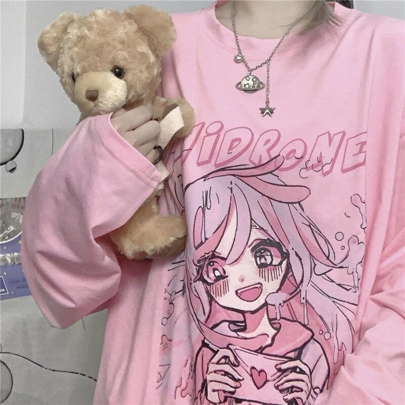 Y2K Women's Pink T-shirt Harajuku Anime Print Vietnam | Ubuy