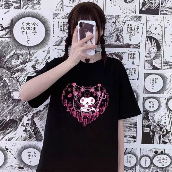 Camiseta Kuromi de cor sólida Kawaii Kawaii japonês